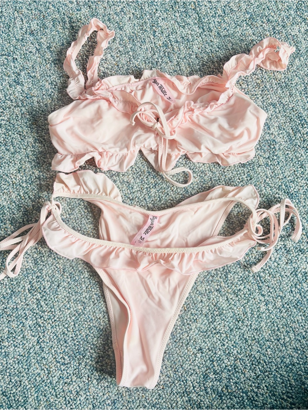 Sugar Thrillz Pale Pink Ruffle Bikini Set Medium